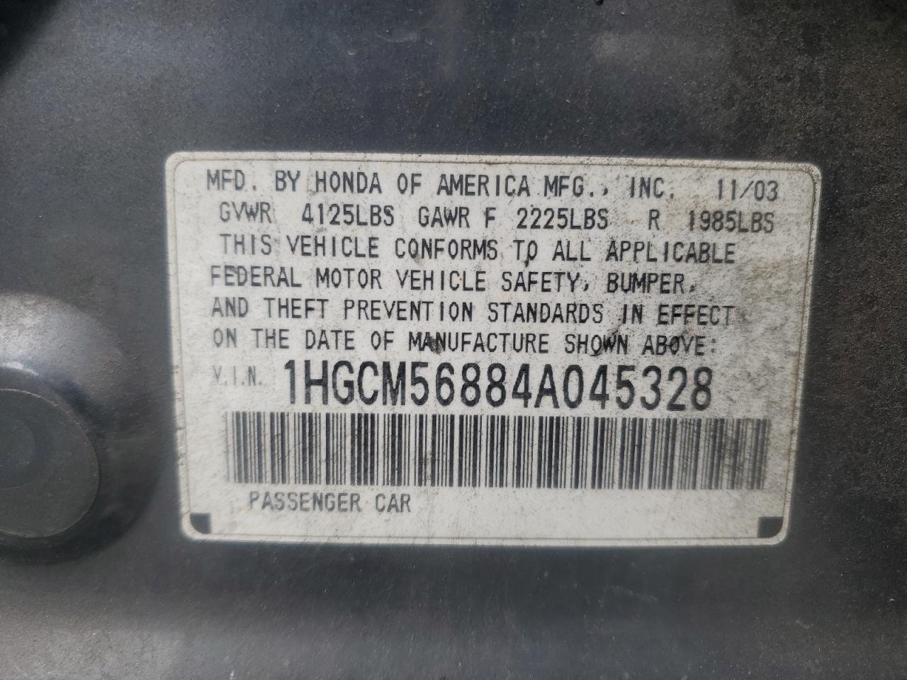 1HGCM56884A045328 2004 Honda Accord Ex