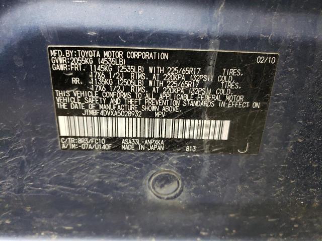 2010 Toyota Rav4 VIN: JTMBF4DVXA5028932 Lot: 49564604