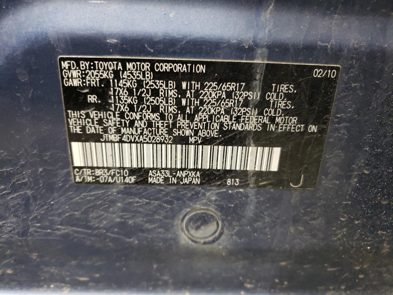 JTMBF4DVXA5028932 2010 Toyota Rav4