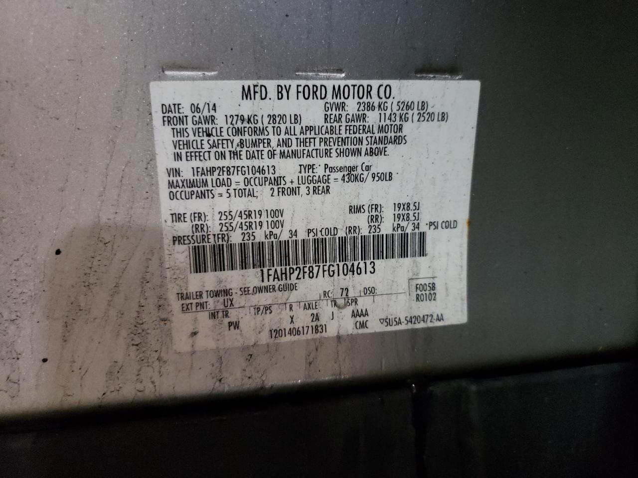 1FAHP2F87FG104613 2015 Ford Taurus Limited