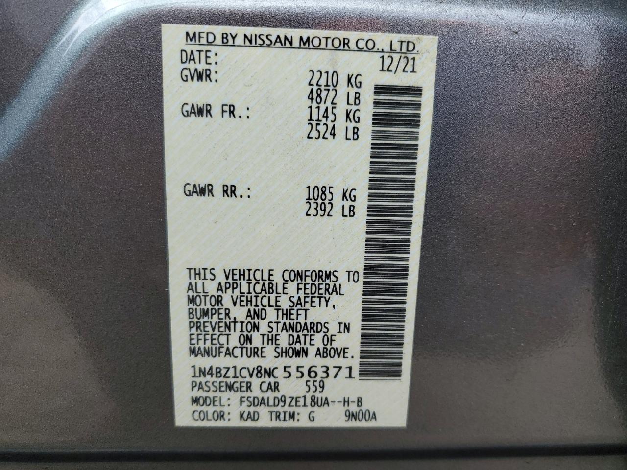 1N4BZ1CV8NC556371 2022 Nissan Leaf Sv Plus