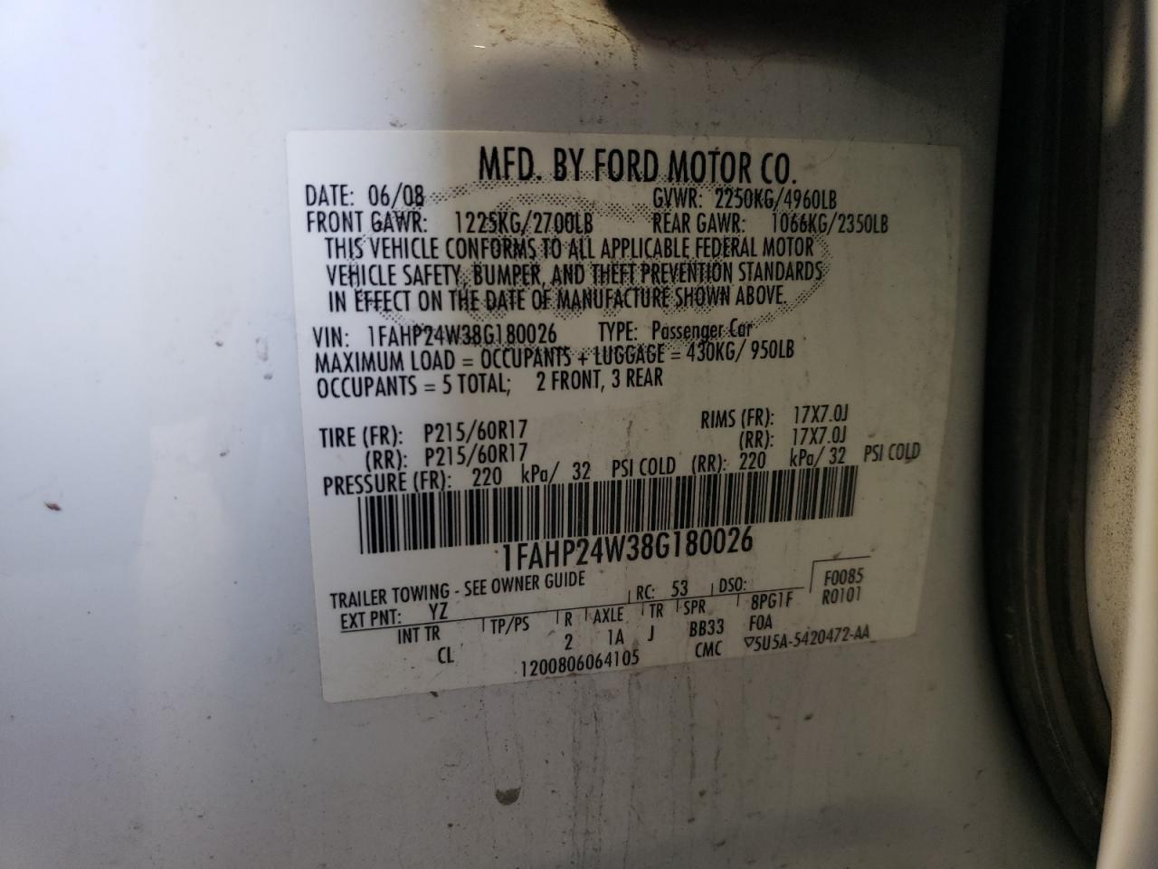 1FAHP24W38G180026 2008 Ford Taurus Sel