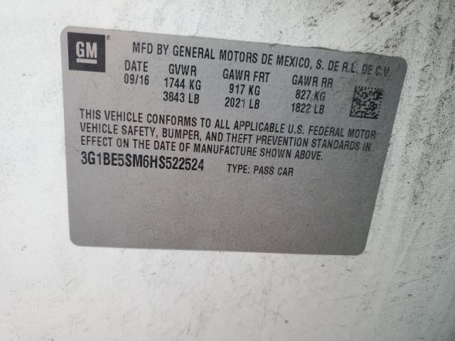 2017 Chevrolet Cruze Lt VIN: 3G1BE5SM6HS522524 Lot: 51305424