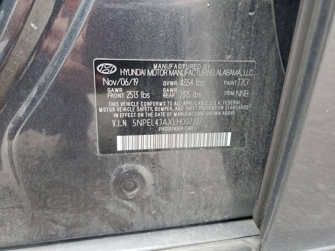 5NPEL4JAXLH002227 2020 Hyundai Sonata Sel