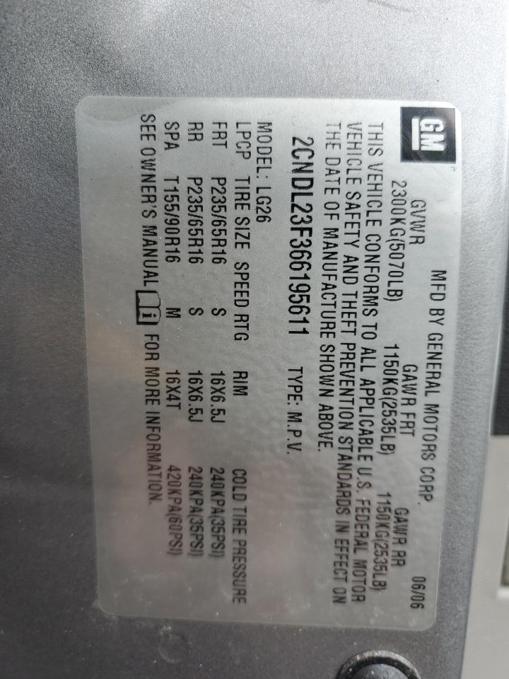 2CNDL23F366195611 2006 Chevrolet Equinox Ls