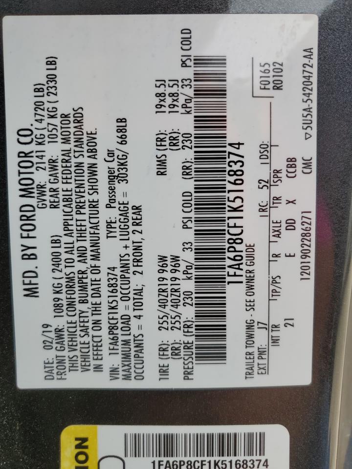 1FA6P8CF1K5168374 2019 Ford Mustang Gt