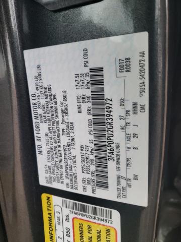 2016 Ford Fusion Se Phev VIN: 3FA6P0PU2GR394972 Lot: 51413714