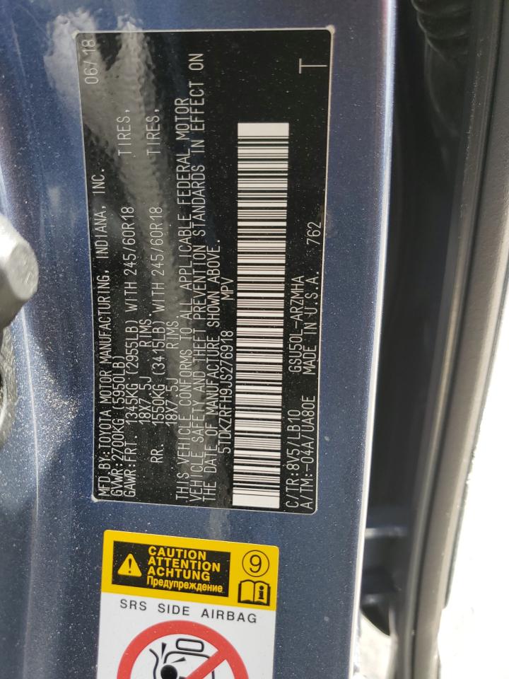 5TDKZRFH9JS276918 2018 Toyota Highlander Se