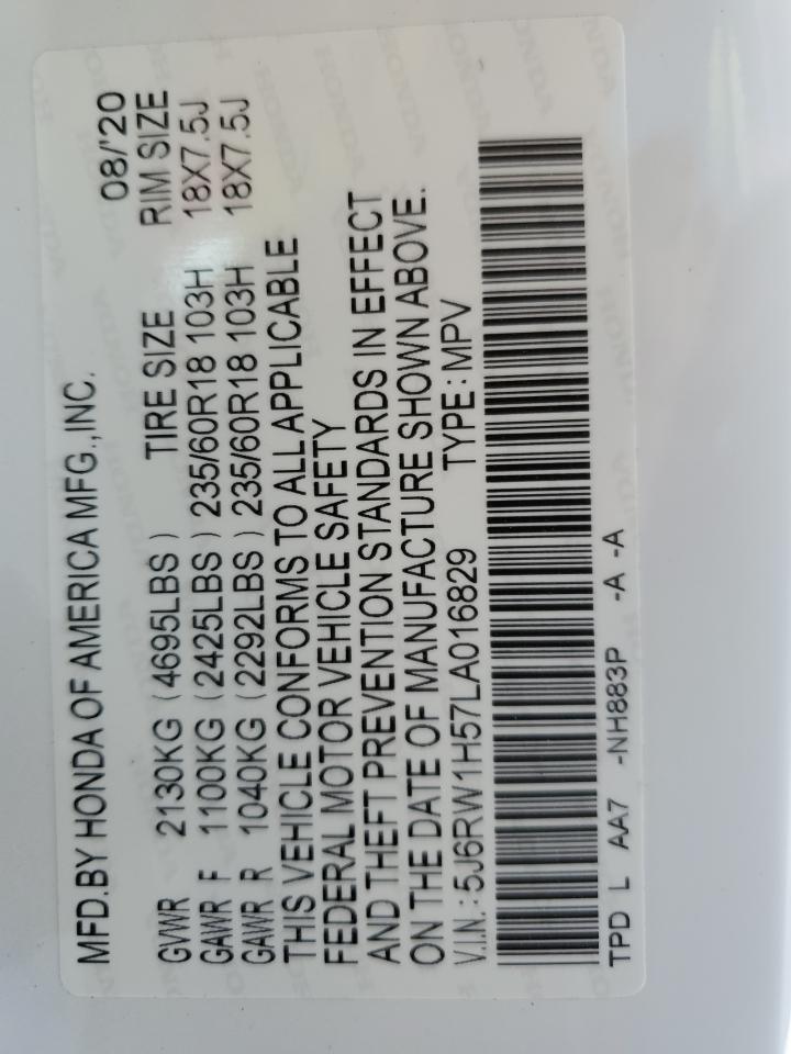 5J6RW1H57LA016829 2020 Honda Cr-V Ex