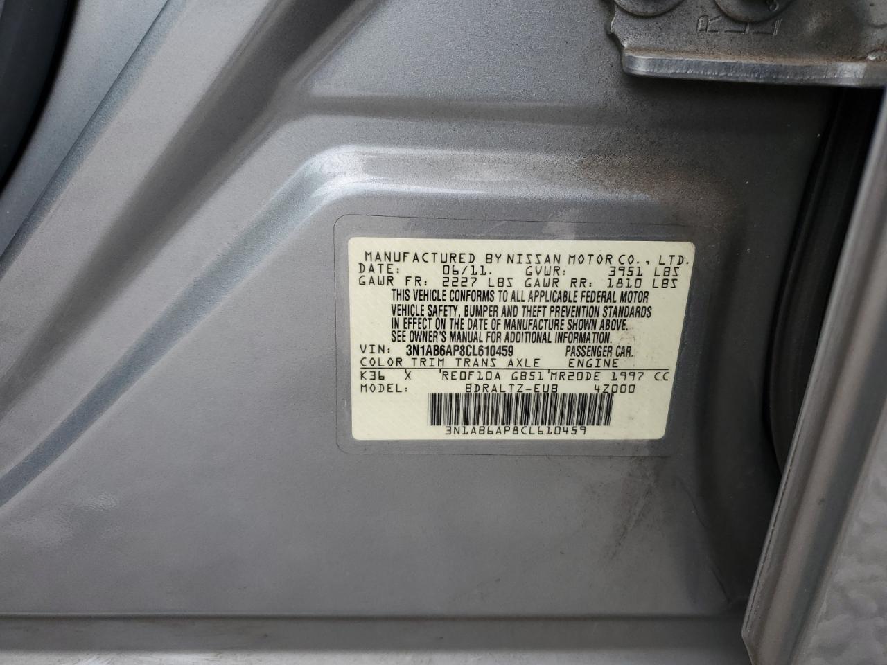 3N1AB6AP8CL610459 2012 Nissan Sentra 2.0