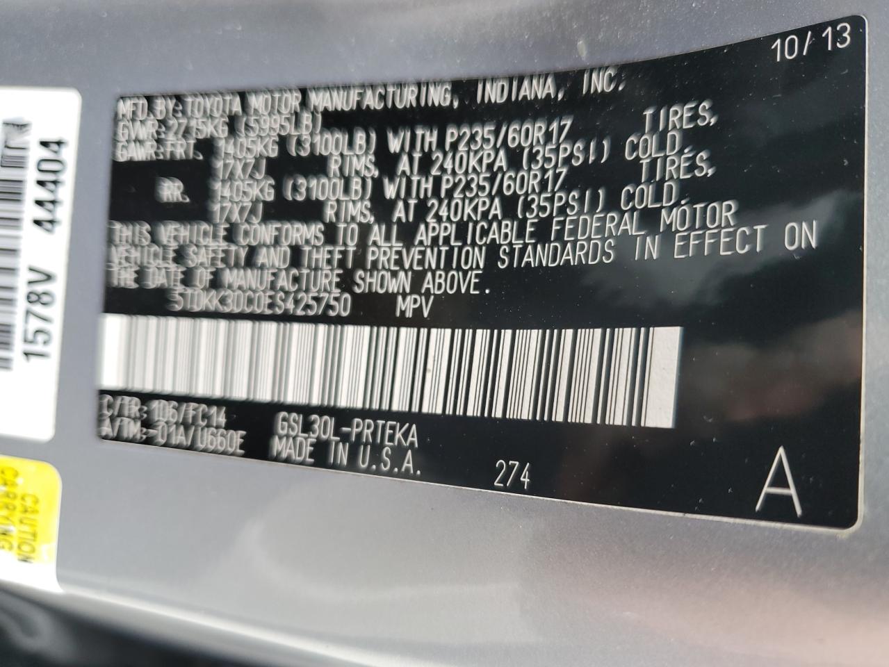 5TDKK3DC0ES425750 2014 Toyota Sienna Le