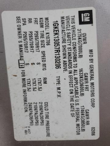 2007 GMC Yukon VIN: 1GKEK13057R130206 Lot: 50832924