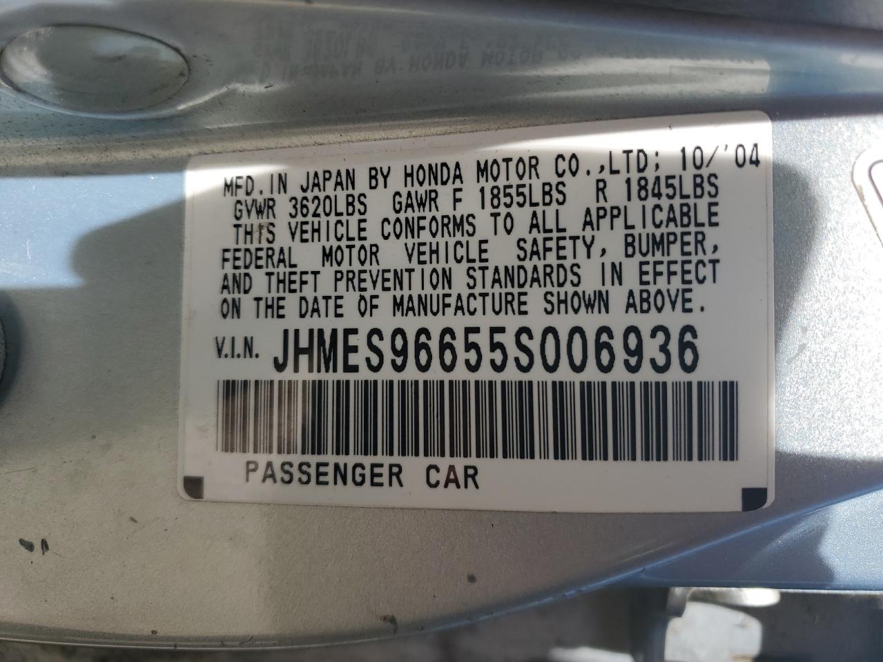 JHMES96655S006936 2005 Honda Civic Hybrid