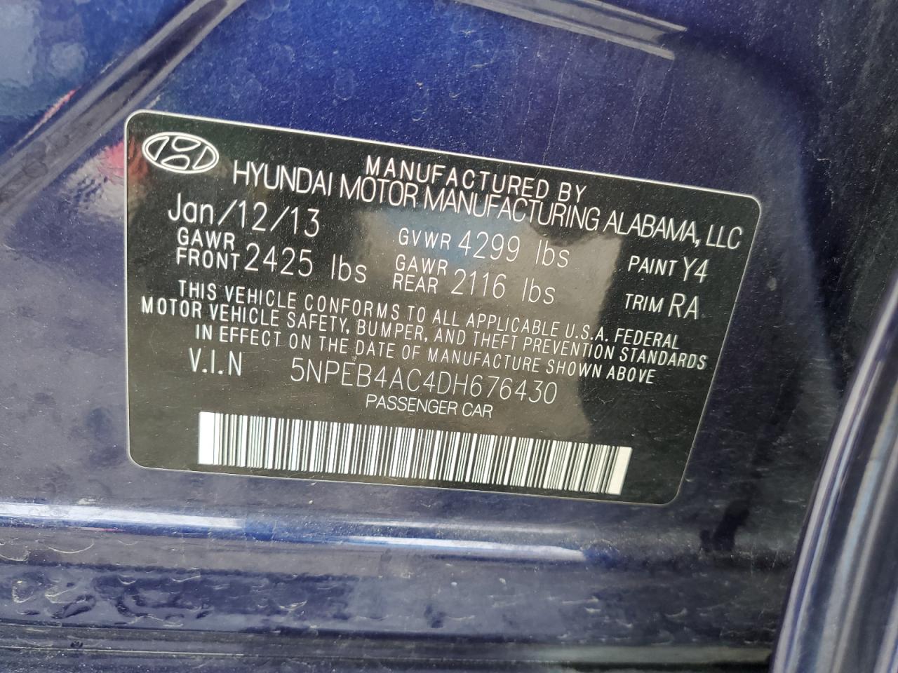 5NPEB4AC4DH676430 2013 Hyundai Sonata Gls