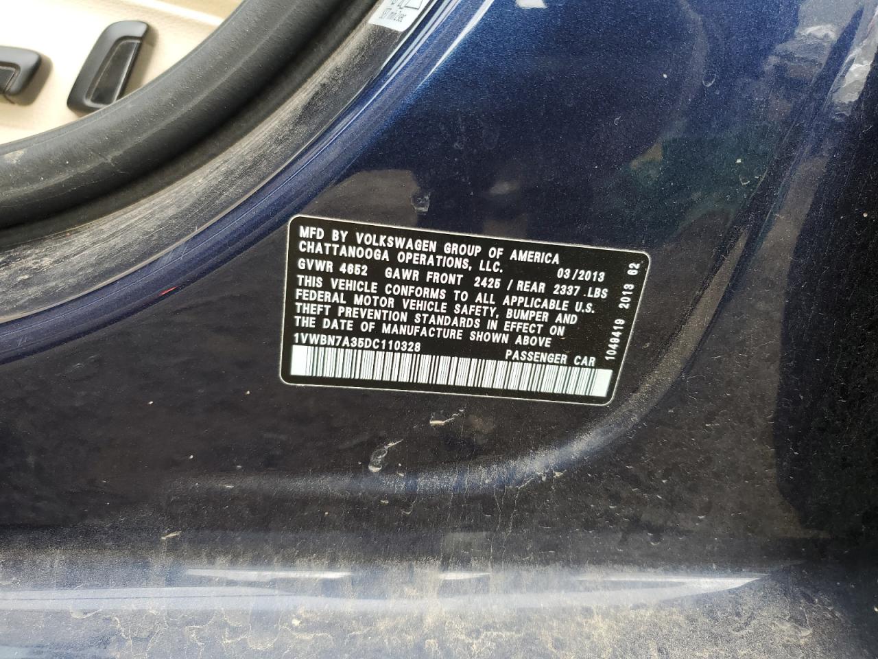 1VWBN7A35DC110328 2013 Volkswagen Passat Se
