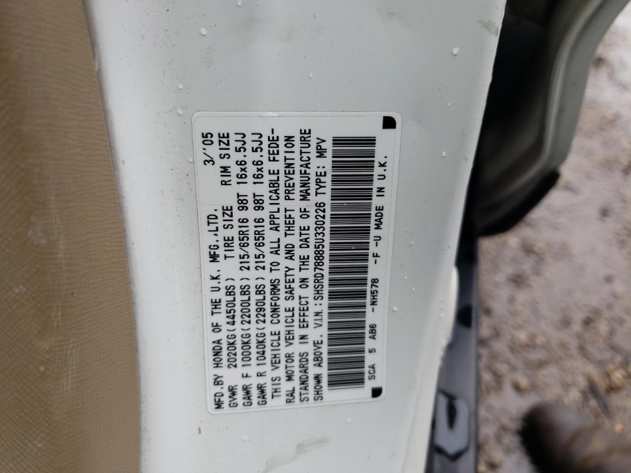 SHSRD78885U330226 2005 Honda Cr-V Ex