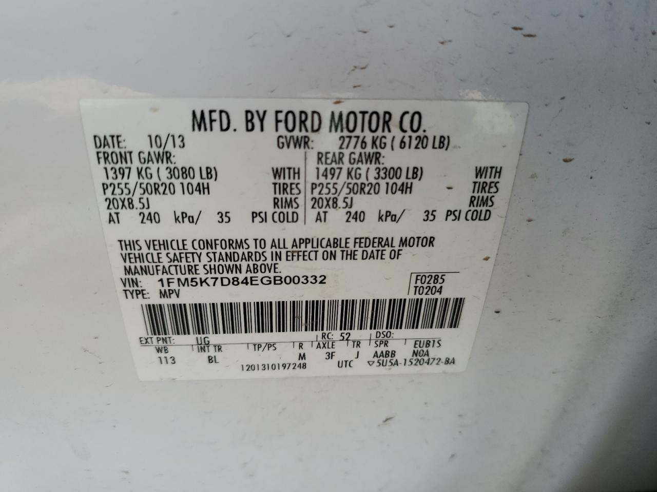 1FM5K7D84EGB00332 2014 Ford Explorer Xlt