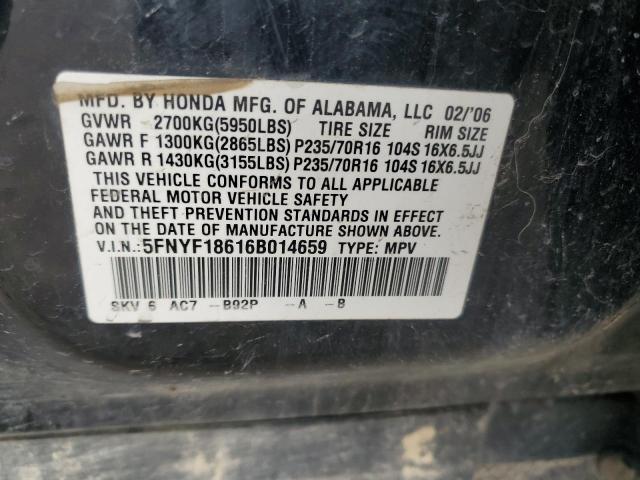 2006 Honda Pilot Ex VIN: 5FNYF18616B014659 Lot: 50440734