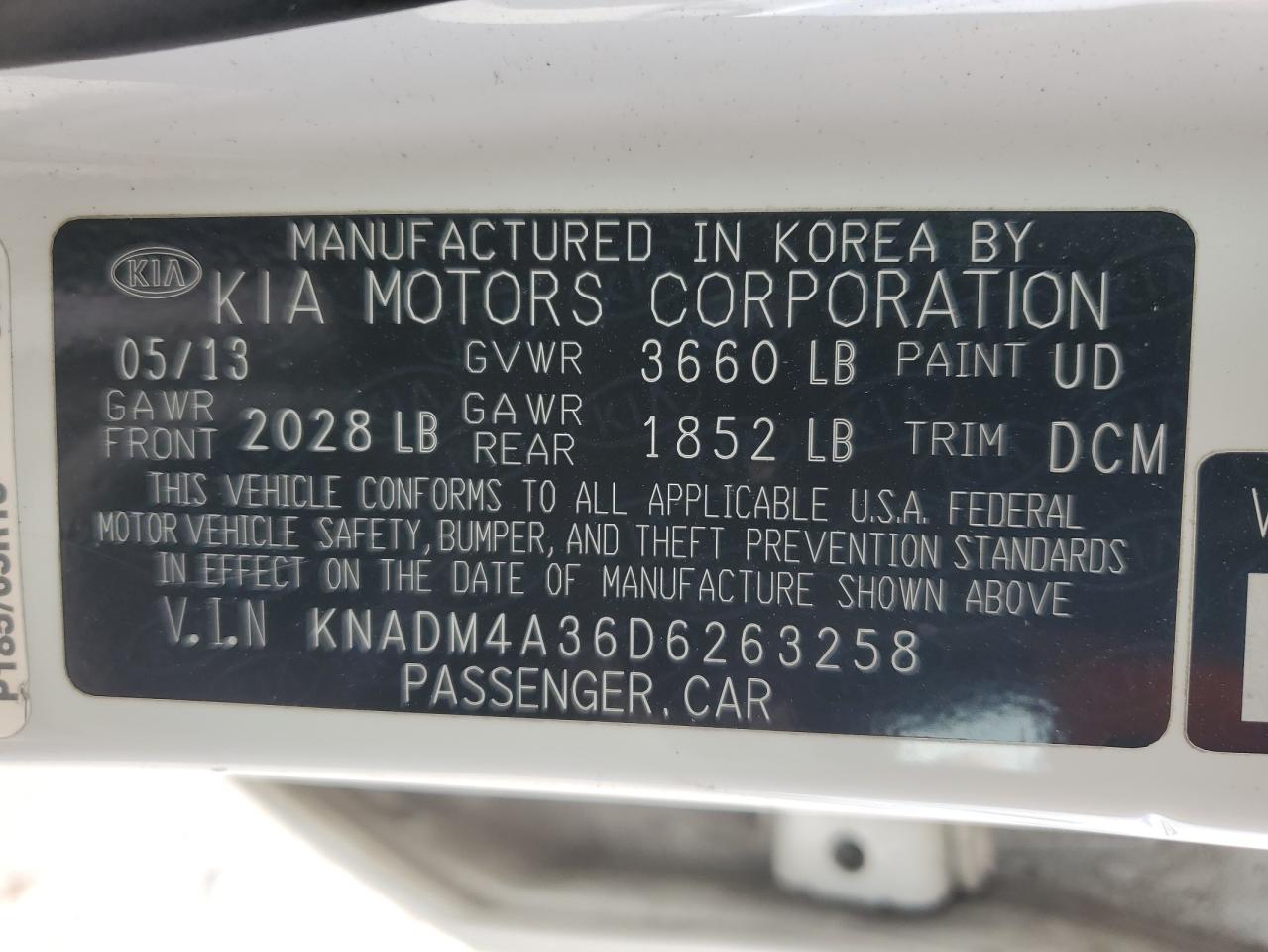 KNADM4A36D6263258 2013 Kia Rio Lx