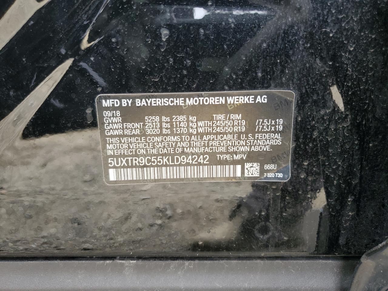 5UXTR9C55KLD94242 2019 BMW X3 xDrive30I