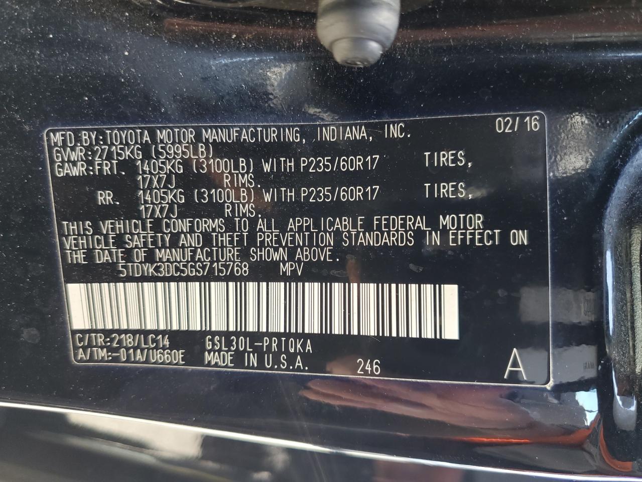 5TDYK3DC5GS715768 2016 Toyota Sienna Xle