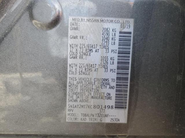 2019 Nissan Rogue S VIN: 5N1AT2MT7KC801498 Lot: 51768334