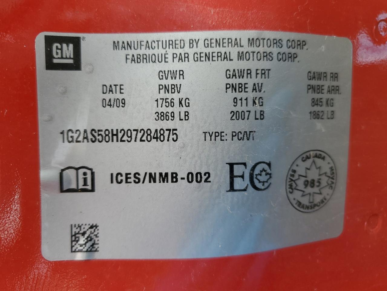 1G2AS58H297284875 2009 Pontiac G5 Se