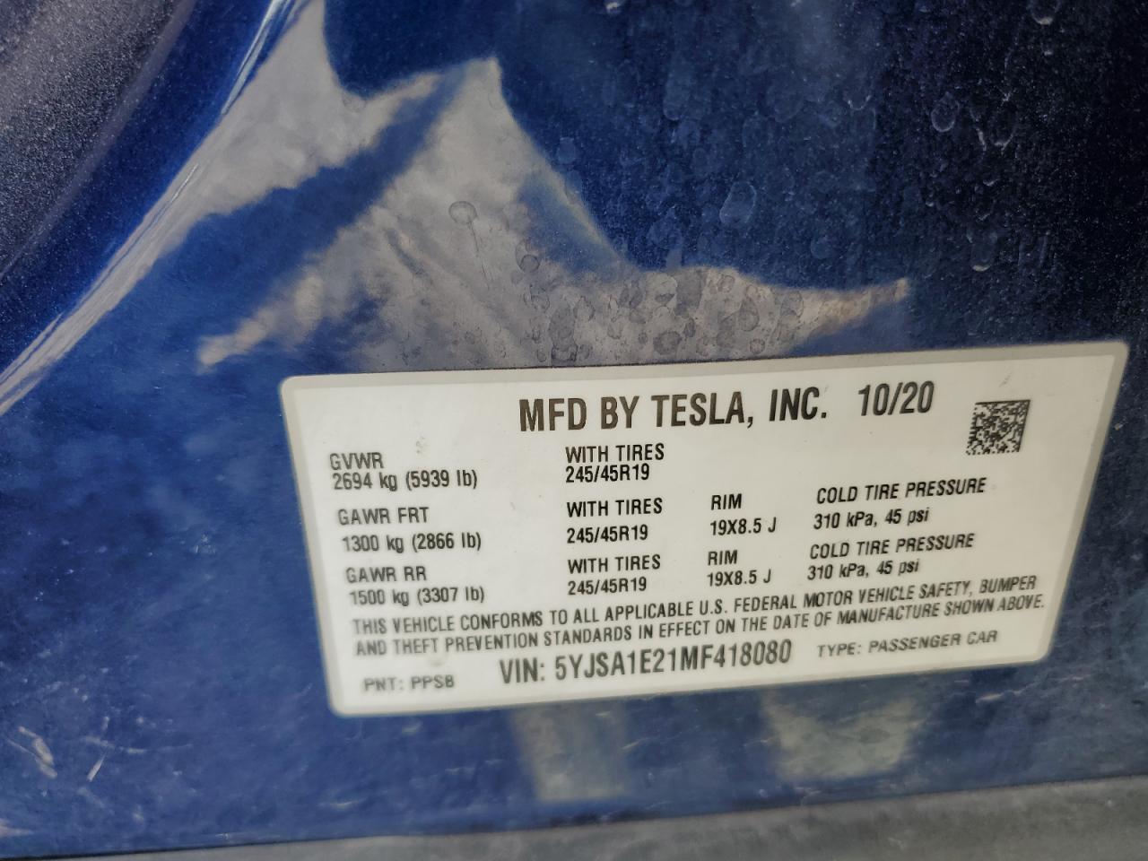 Lot #2907658659 2021 TESLA MODEL S