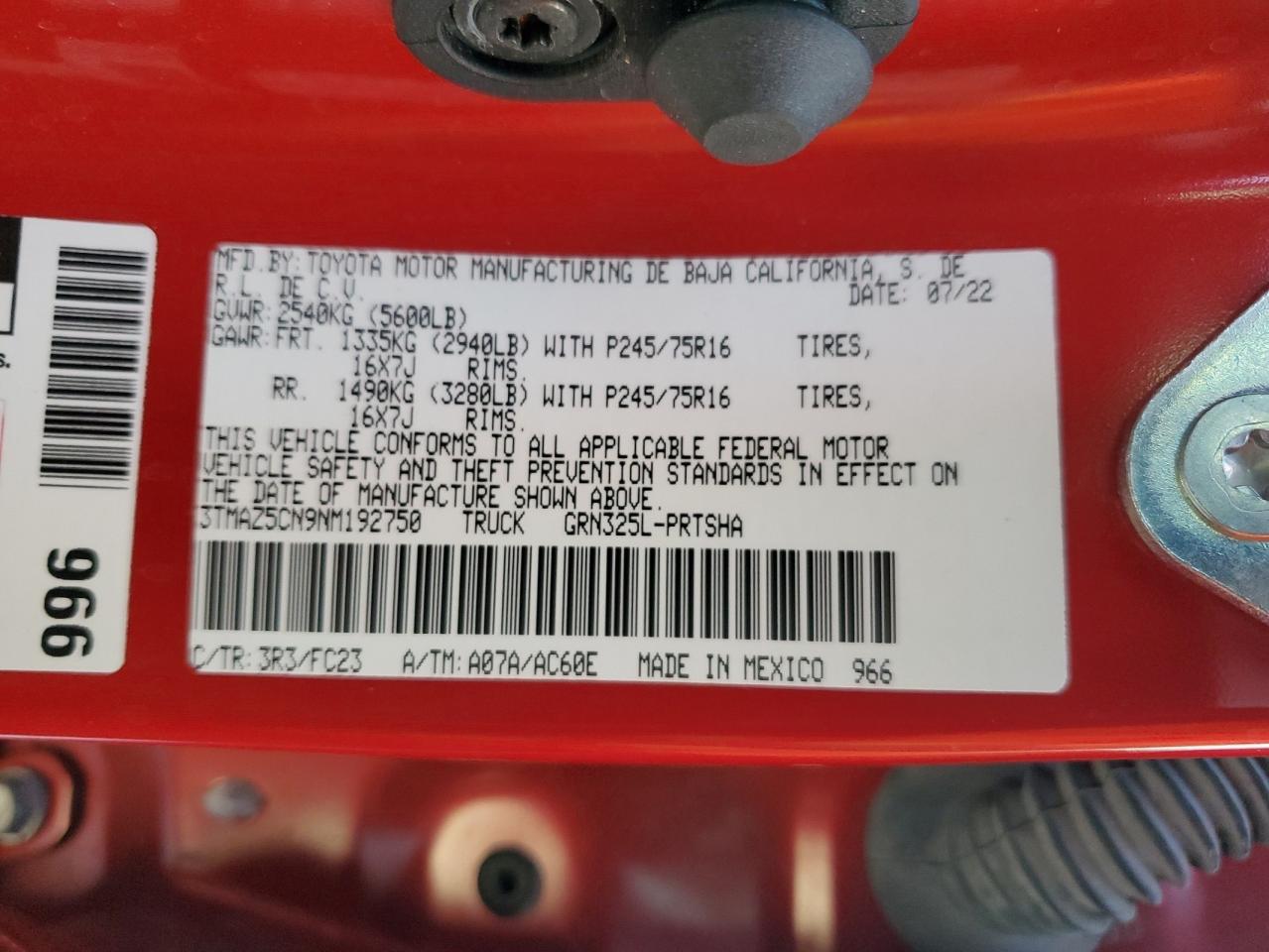 3TMAZ5CN9NM192750 2022 Toyota Tacoma Double Cab