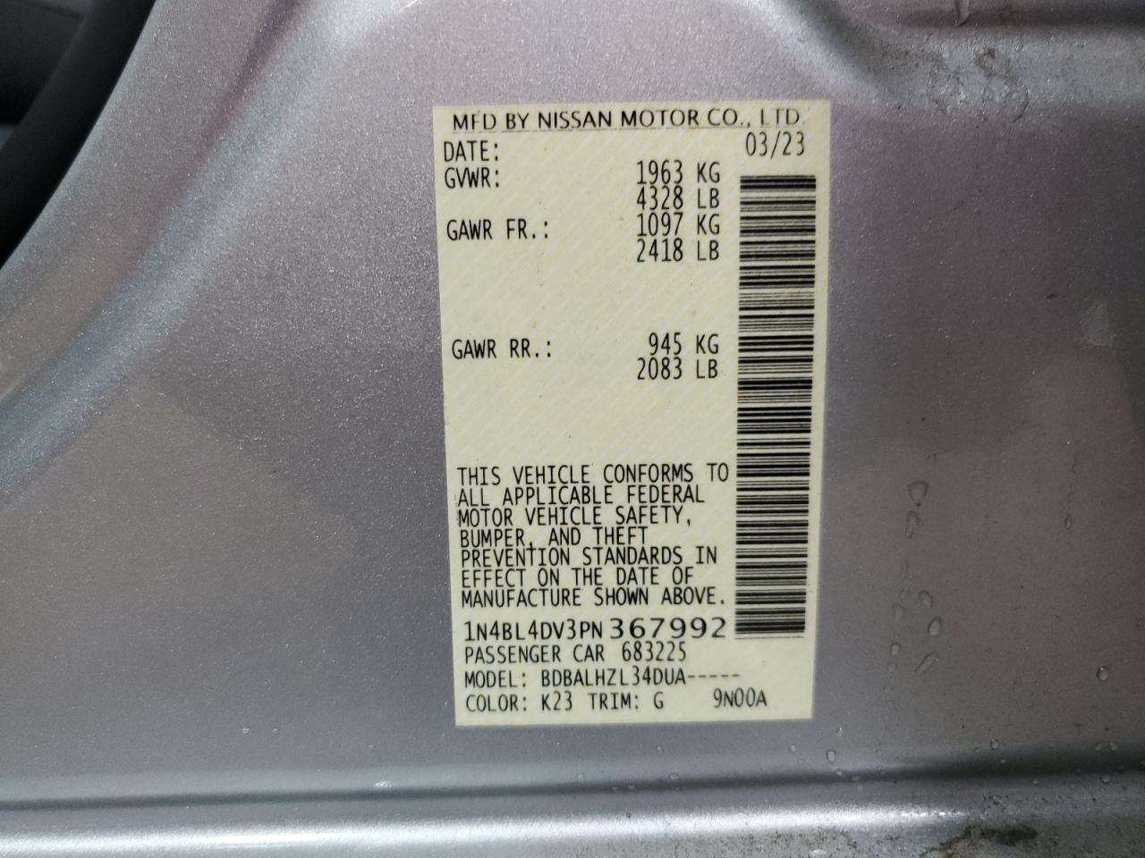 1N4BL4DV3PN367992 2023 Nissan Altima Sv