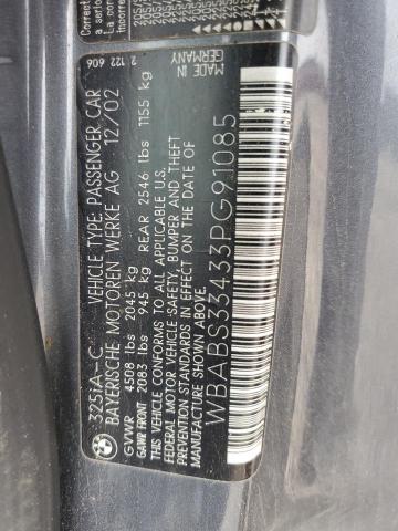 2003 BMW 325 Ci VIN: WBABS33433PG91085 Lot: 52503194