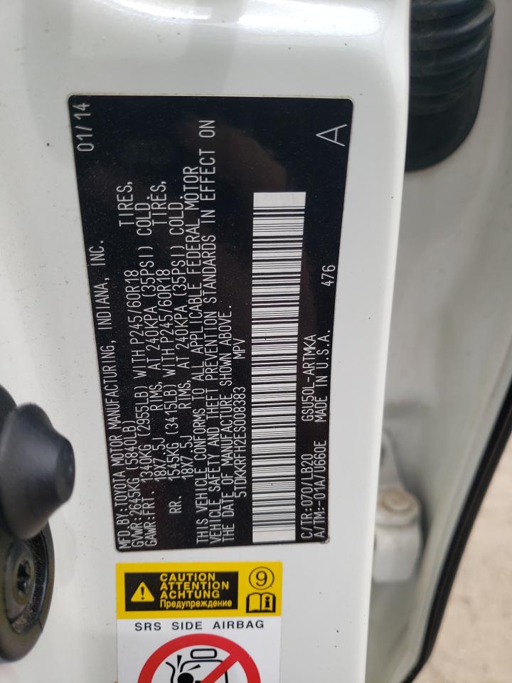 5TDKKRFH2ES008383 2014 Toyota Highlander Xle