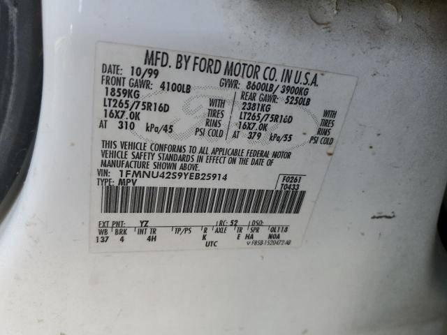 2000 Ford Excursion Limited VIN: 1FMNU42S9YEB25914 Lot: 51307934