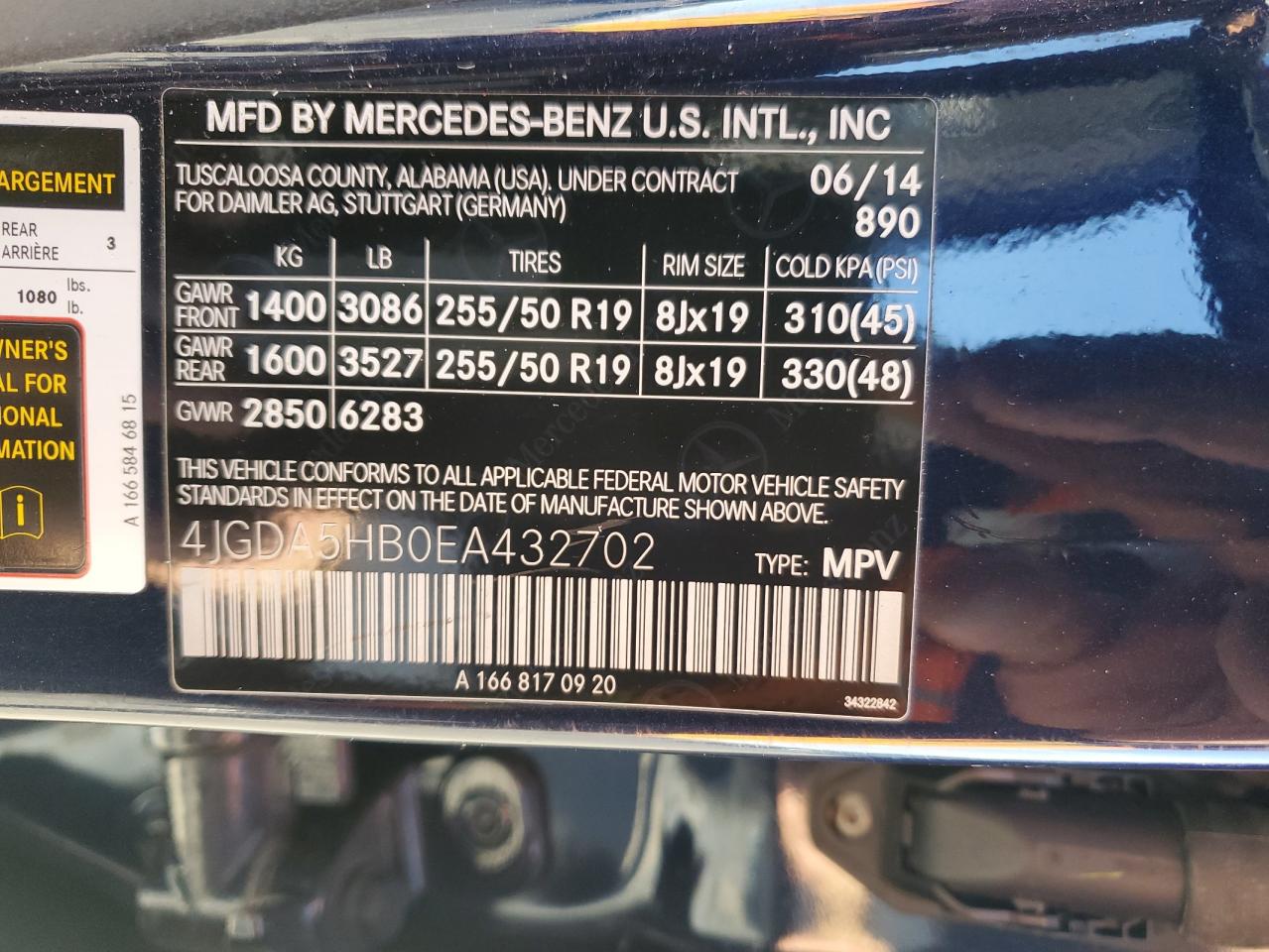 2014 Mercedes-Benz Ml 350 4Matic vin: 4JGDA5HB0EA432702