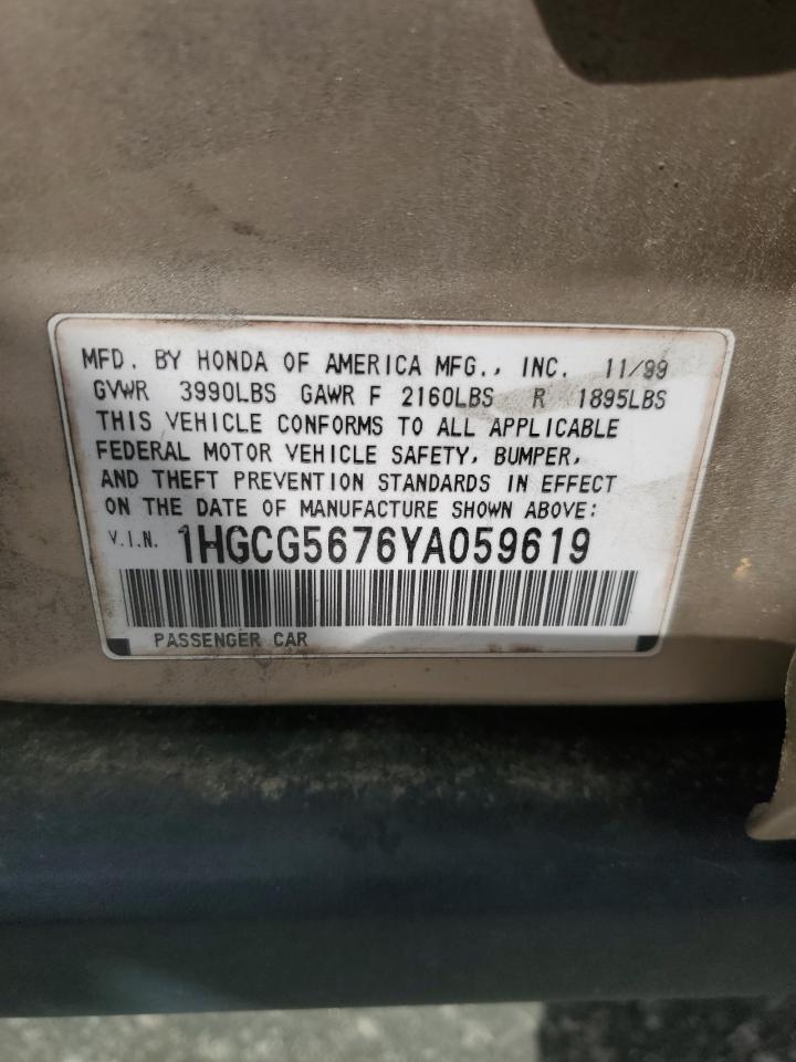 1HGCG5676YA059619 2000 Honda Accord Se