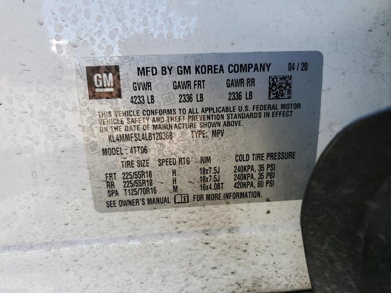 KL4MMFSL4LB120368 2020 Buick Encore Gx Essence