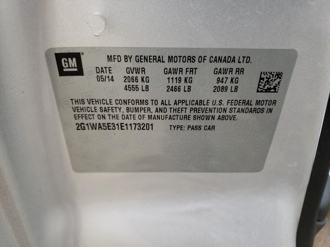 2G1WA5E31E1173201 2014 Chevrolet Impala Limited Ls