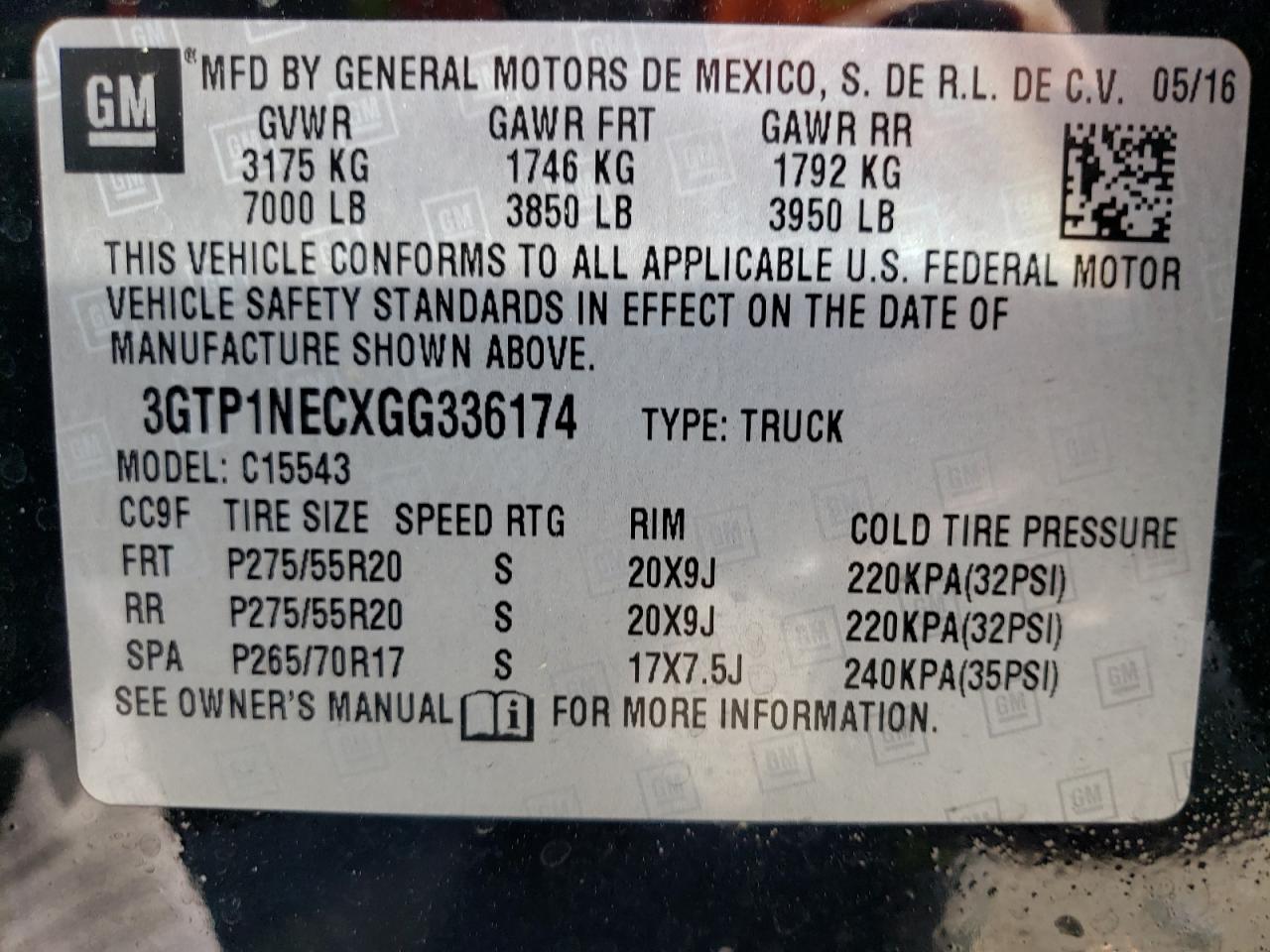 3GTP1NECXGG336174 2016 GMC Sierra C1500 Slt