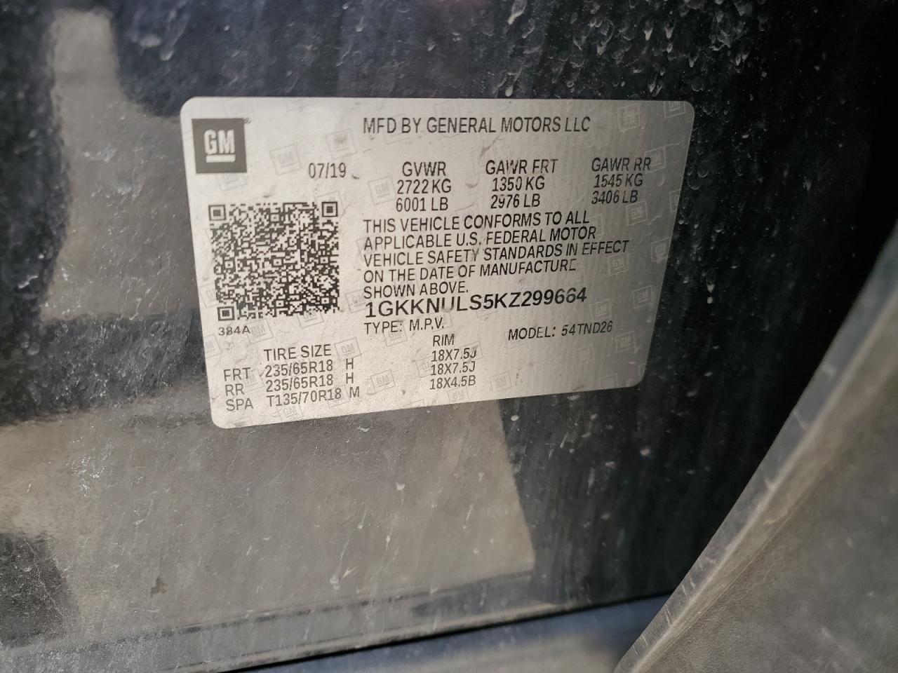 1GKKNULS5KZ299664 2019 GMC Acadia Slt-1