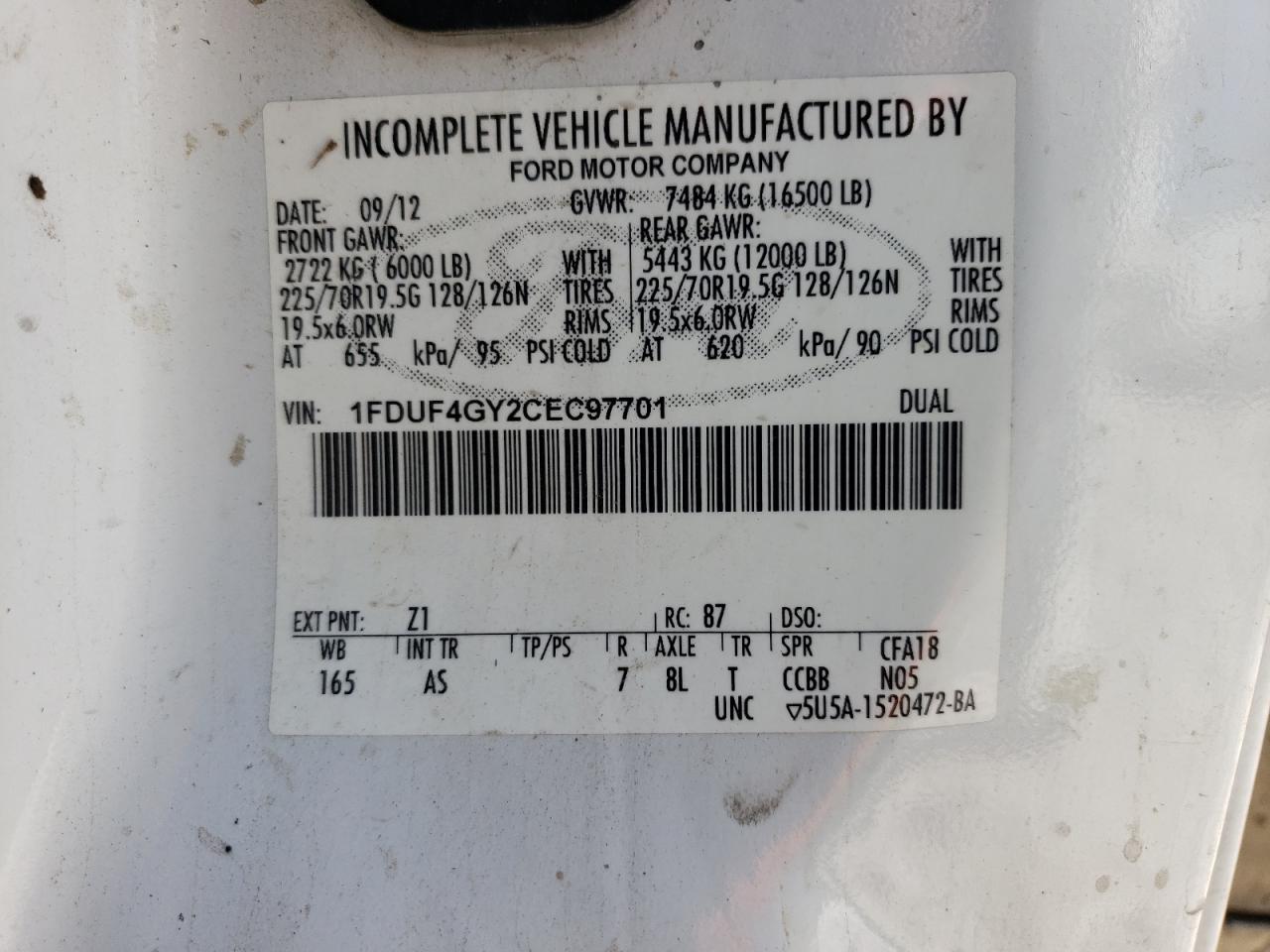 1FDUF4GY2CEC97701 2012 Ford F450 Super Duty