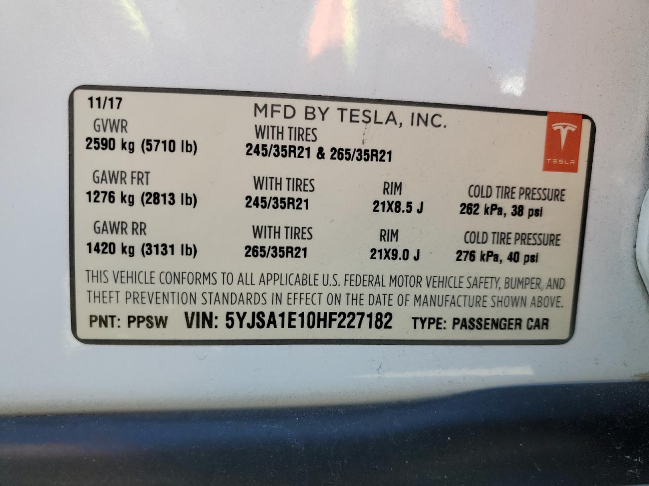 5YJSA1E10HF227182 2017 Tesla Model S