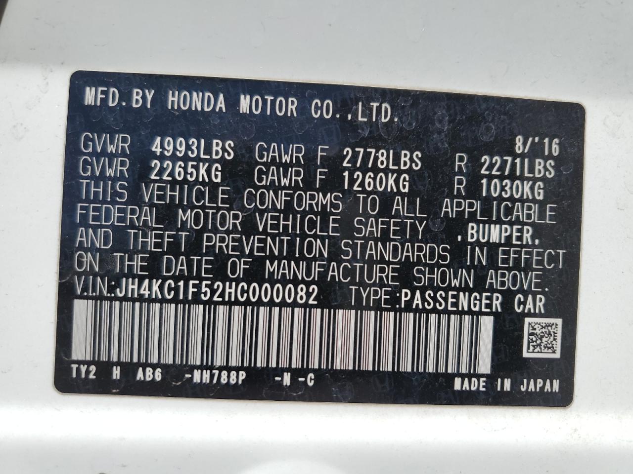 JH4KC1F52HC000082 2017 Acura Rlx Tech