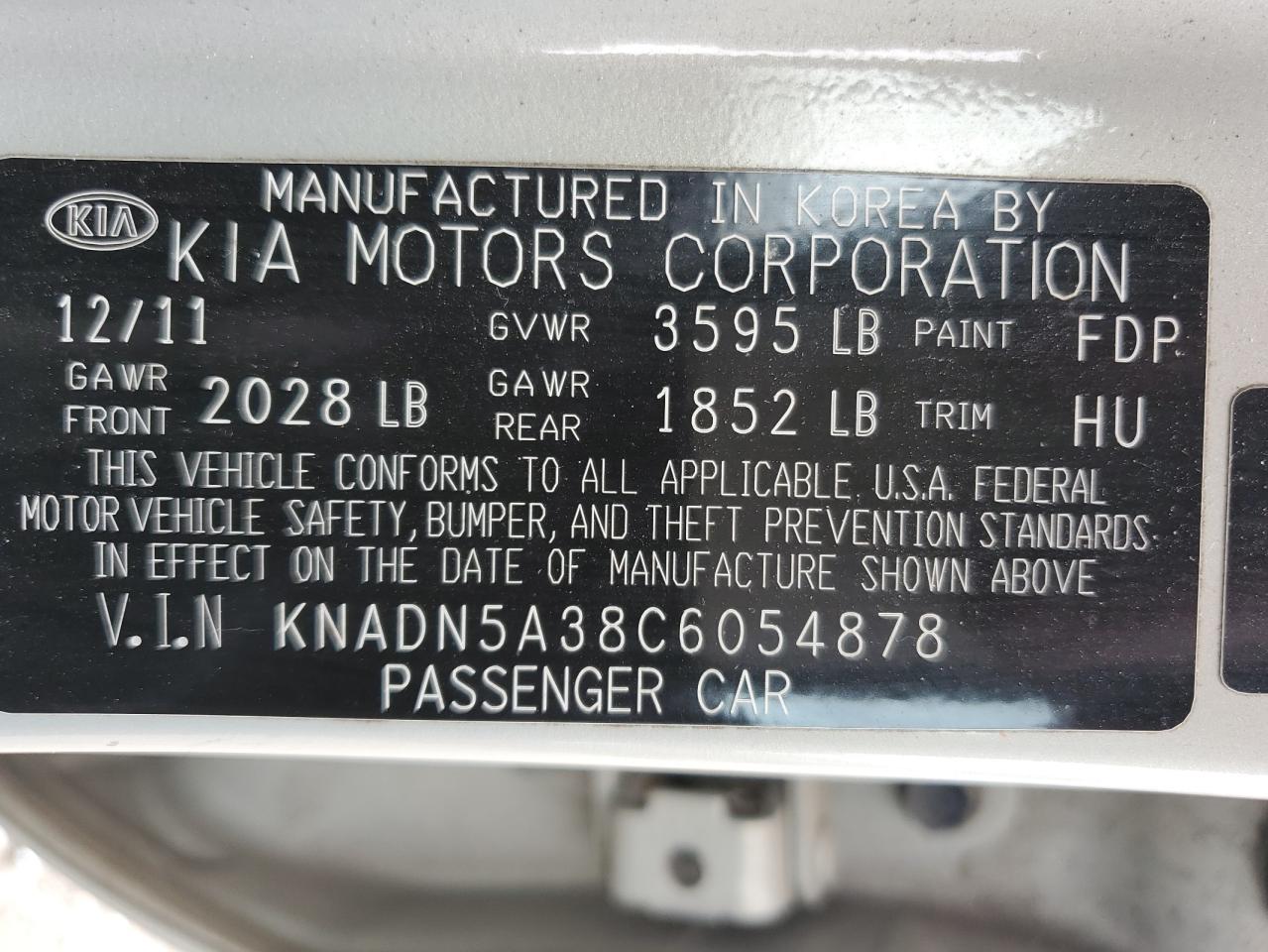 KNADN5A38C6054878 2012 Kia Rio Ex