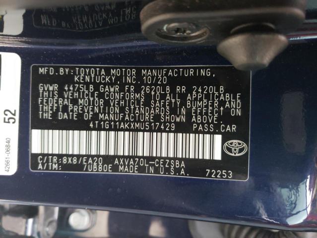 VIN 4T1G11AKXMU517429 2021 Toyota Camry, SE no.12