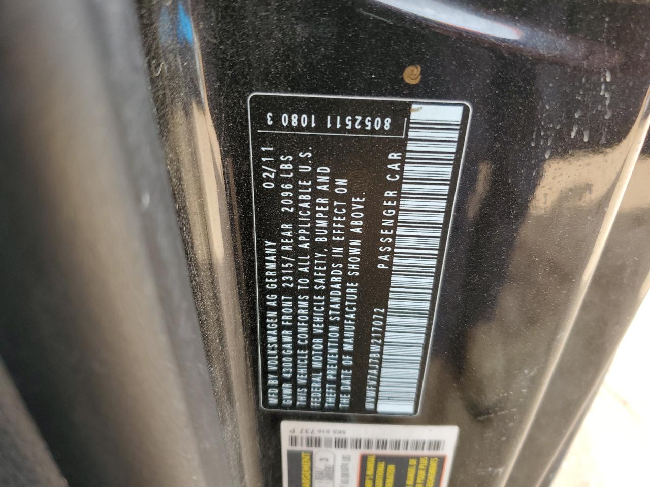 WVWFV7AJ7BW217072 2011 Volkswagen Gti