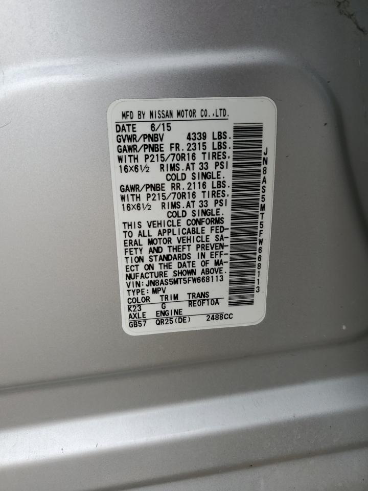 JN8AS5MT5FW668113 2015 Nissan Rogue Select S