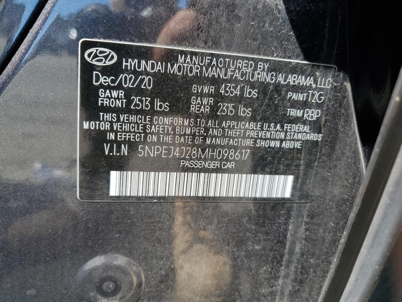 5NPEJ4J28MH098617 2021 Hyundai Sonata Sel Plus