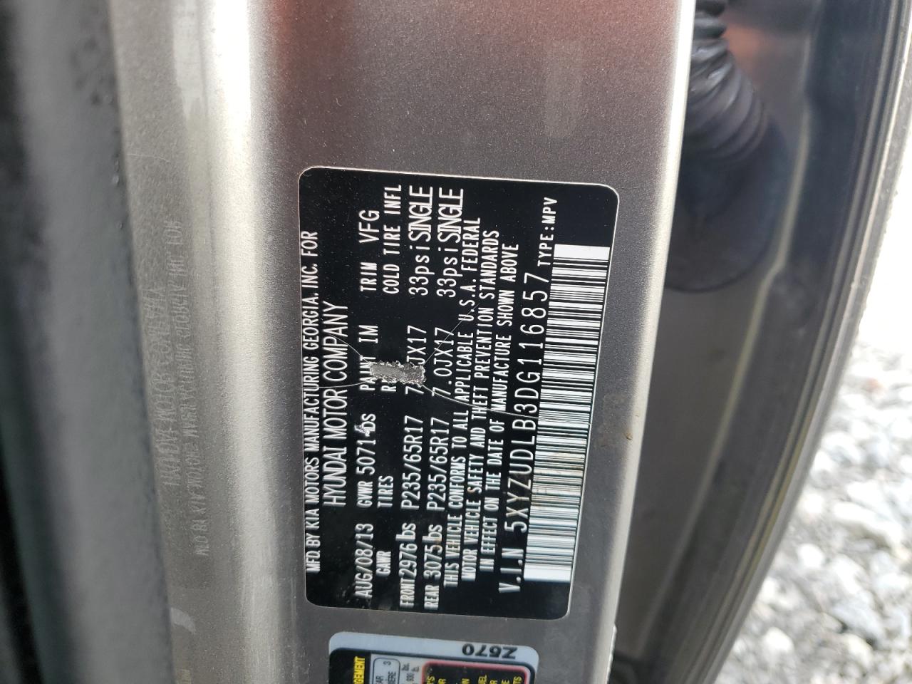 5XYZUDLB3DG116857 2013 Hyundai Santa Fe Sport