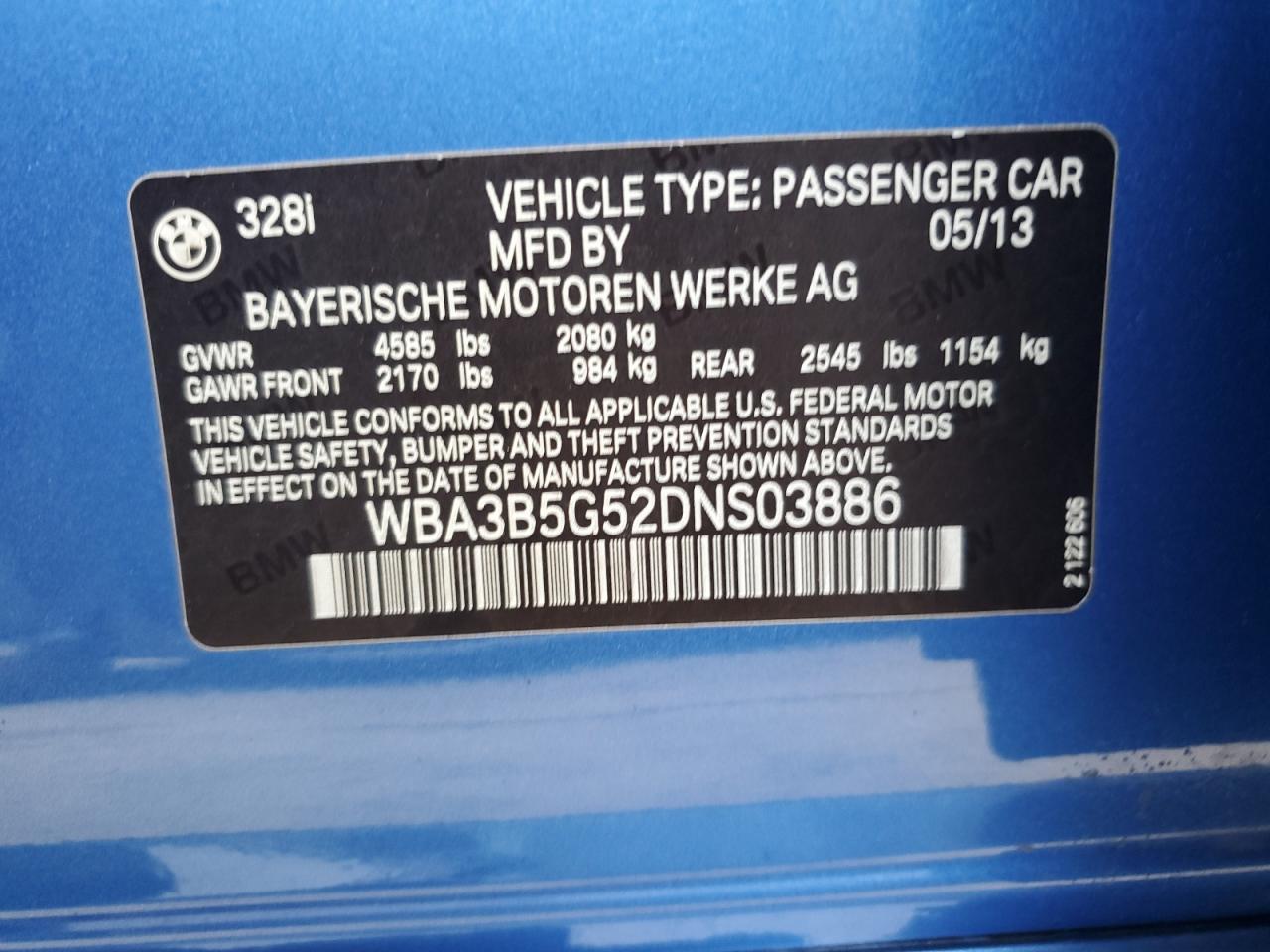 WBA3B5G52DNS03886 2013 BMW 328 Xi Sulev