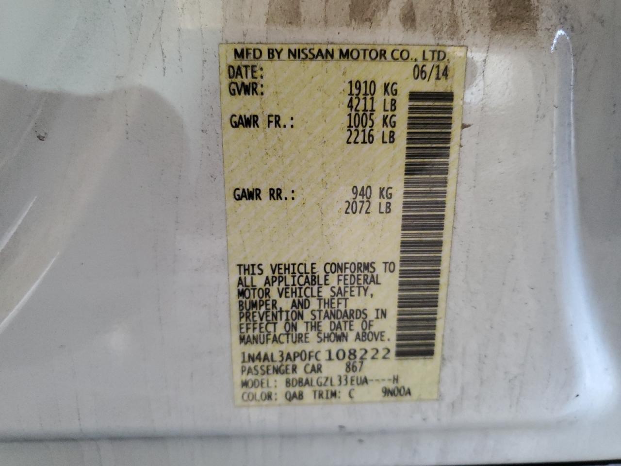 1N4AL3AP0FC108222 2015 Nissan Altima 2.5